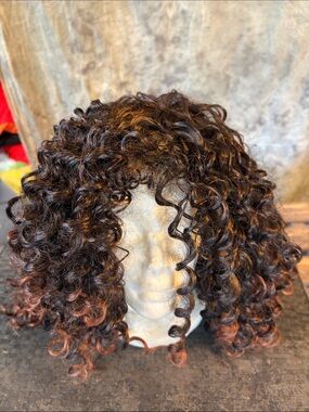 Curly Synthetic Wig in Dark Brown with Auburn Highlights
